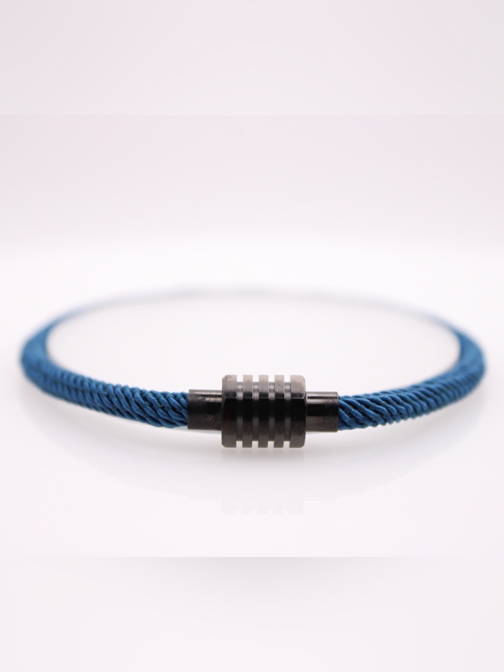 Men's Blue Braided Rope Bracelet with Black Stainless Steel Clasp